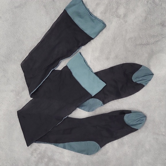 NWOT Seamed Black and Teal Blue Trouser Hosiery - Picture 1 of 6
